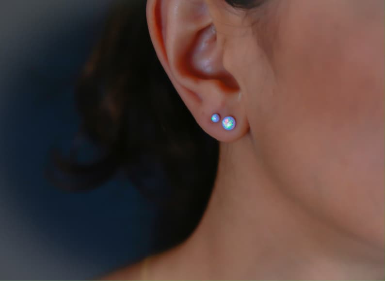 Boucles doreilles Opale, Boucles doreilles Opal Stud, Boucles doreilles Opal Opale Blanche, Boucles doreilles Opale Bleue, Boucles dOreilles Opale Bleue, Boucles dOreilles Opale Synthétique Opale image 5