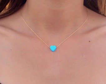 Opal necklace, heart necklace, gold necklace, opal heart necklace, blue opal necklace october birthstone gift for her synthetic opal jewelry