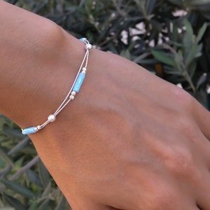 Blue Opal bracelet, opal bracelet, opal silver bracelet, opal jewelry, tiny opal bracelet, beaded bracelet, minimal bracelet synthetic opal