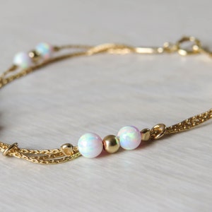 White Opal bracelet, opal bead bracelet, opal gold bracelet, opal jewelry, tiny opal bracelet, beaded bracelet, minimal bracelet