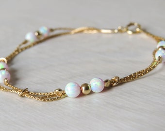 White Opal bracelet, opal bead bracelet, opal gold bracelet, opal jewelry, tiny opal bracelet, beaded bracelet, minimal bracelet