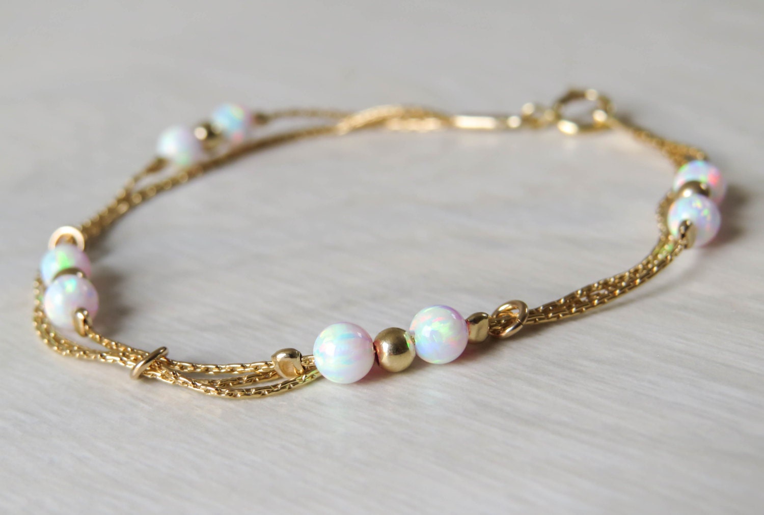 White Opal bracelet, opal bead bracelet, opal gold bracelet, opal jewelry, tiny opal bracelet, beaded bracelet, minimal bracelet