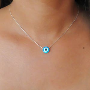 Blue Opal necklace, opal evil eye necklace, Lucky necklace opal silver necklace evil eye necklace, October birthstone synthetic opal jewelry