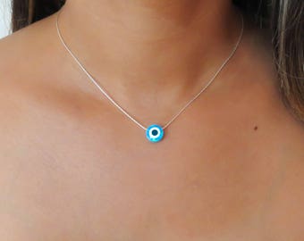 Blue Opal Necklace, Opal Evil Eye Necklace, Lucky Necklace Opal