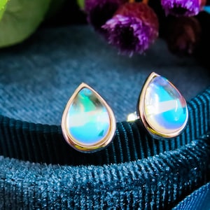 Moonstone Earrings, Teardrop Moonstone Earrings, Moonstone Stud Earrings, Silver Stud Earrings, June birthstone, synthetic Moonstone Studs
