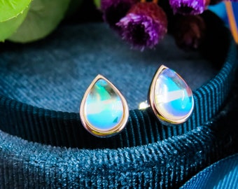 Moonstone Earrings, Teardrop Moonstone Earrings, Moonstone Stud Earrings, Silver Stud Earrings, June birthstone, synthetic Moonstone Studs