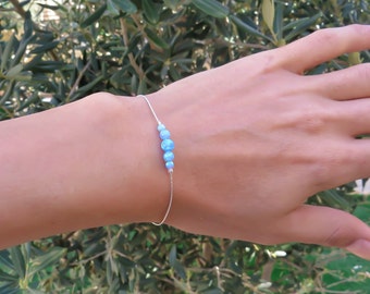 bracciale in opale blu, bracciale con perline di opale, bracciale in argento opale, gioielli in opale, piccolo bracciale in opale, bracciale con perline, bracciale minimale