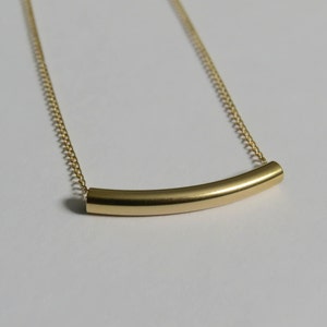 Gold Necklace gold curved bar necklace delicate gold tube necklace bar necklace, Geometric, Modern, Minimal, Simple Necklace image 4