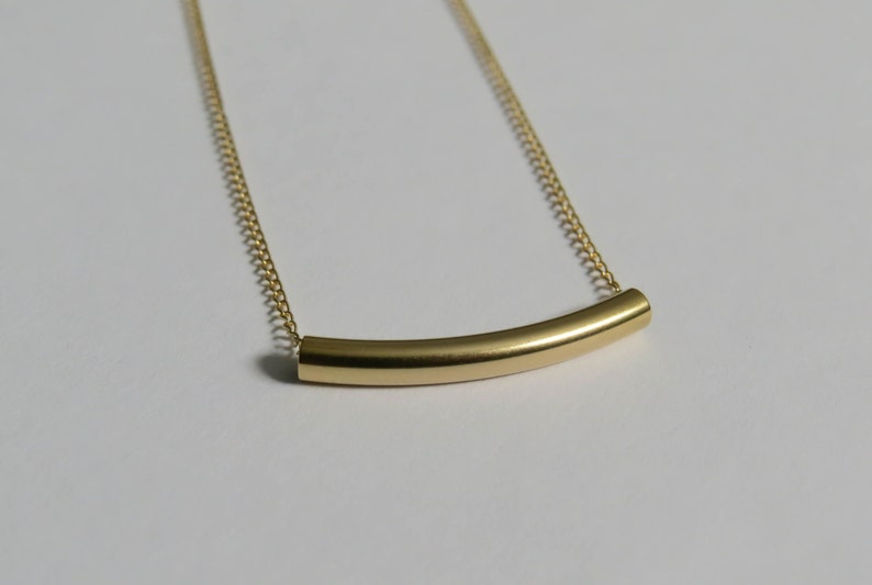 Gold Necklace gold curved bar necklace delicate gold tube necklace bar necklace, Geometric, Modern, Minimal, Simple Necklace image 4