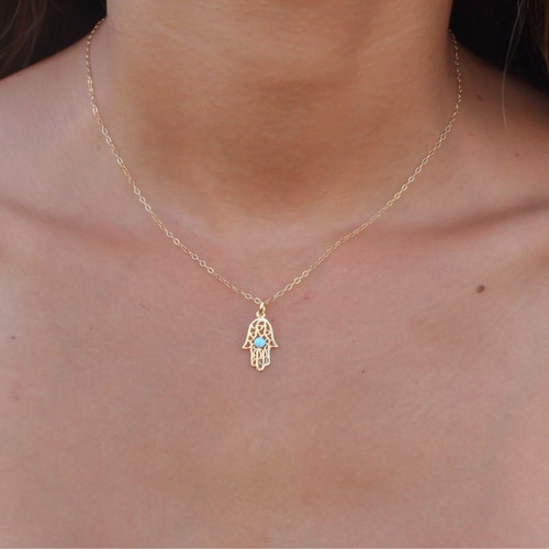 Opal Hamsa Necklace Gold Hamsa Necklace 