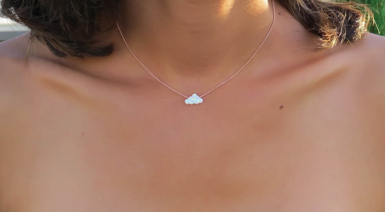 Opal necklace, Cloud opal necklace, white opal necklace, opal gold necklace, opal jewelry, child necklace, opal jewelry, synthetic opal image 3