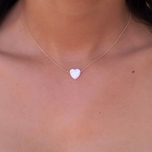 Opal necklace, heart necklace, gold necklace, opal heart necklace white opal necklace, gold opal necklace, white opal jewelry, october image 3