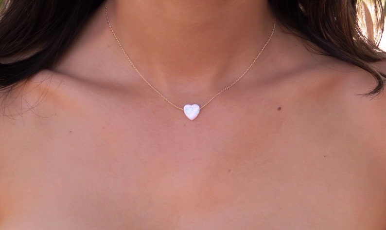 Opal necklace, heart necklace, gold necklace, opal heart necklace white opal necklace, gold opal necklace, white opal jewelry, october image 3