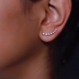 Silver Ear cuff with Cubic Zirconia, sterling silver Ear Climber, silver studs silver climbing earrings minimal earrings ear jacket