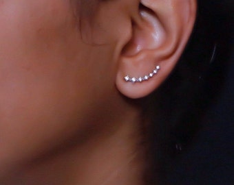 Silber Ohrmanschette mit Cubic Zirkonia, Sterling Silber Ohr Kletterer, Silber Ohrstecker Silber Klettern Ohrringe minimale Ohrringe Ohrjacke