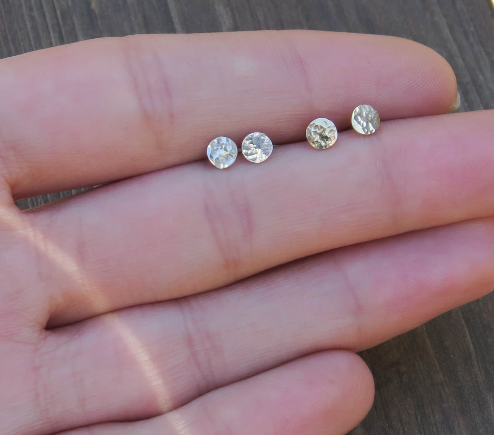 4mm Gold Stud Earrings 14k Gold Filled Simple Hammered Round Etsy