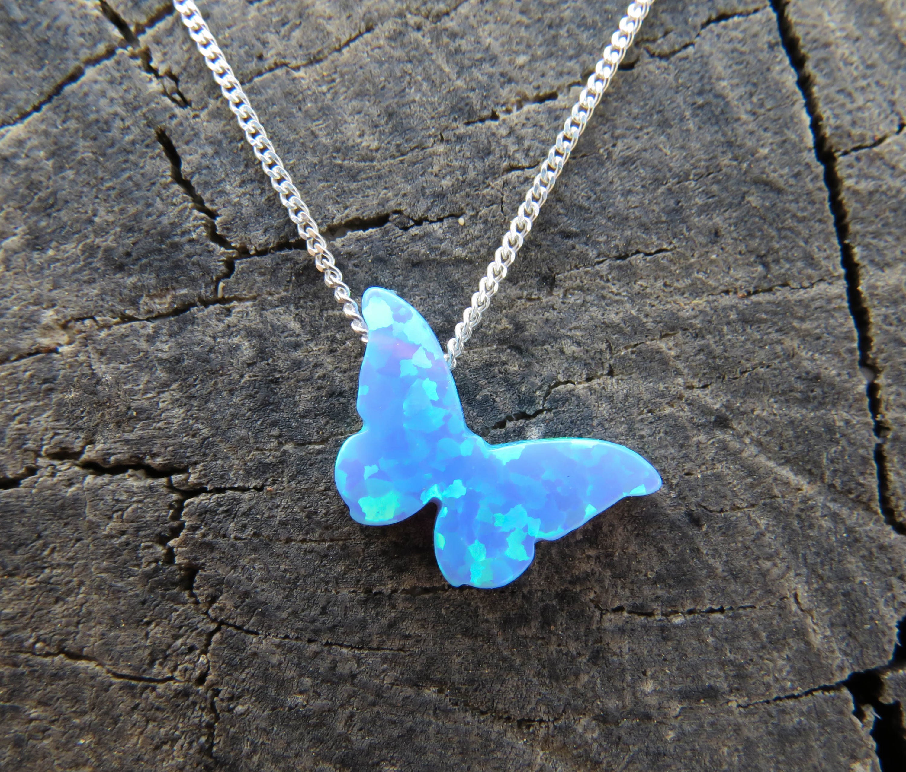 Butterfly necklace Opal butterfly necklace Blue Opal Etsy