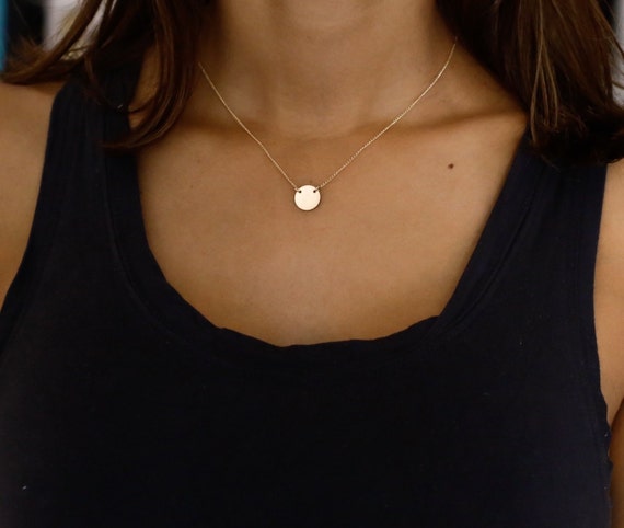 Gold Disc Necklace, Gold Necklace, gold coin Necklace, Gold Layering Necklace, gold tag Necklace gold Initial necklace personalized necklace