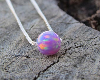 Opal necklace, opal ball necklace, opal silver necklace, opal jewelry, tiny dot necklace opal bead necklace dot necklace purple opal necklac