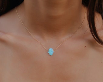 Opal Hamsa necklace, gold necklace, opal hamsa necklace, turquoise necklace ,gold filled , luck necklace blue hamsa necklace opal jewelry