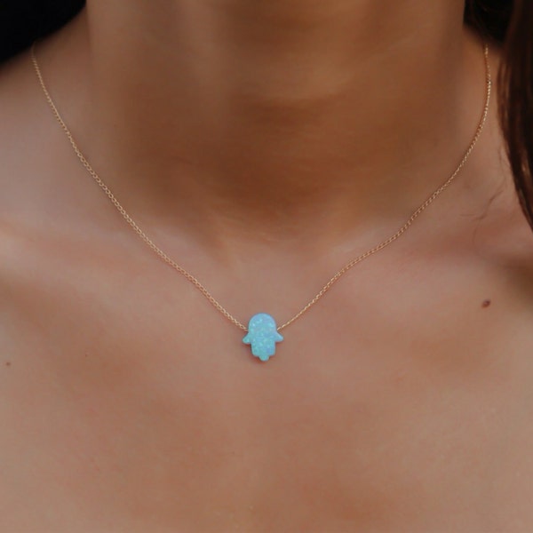 Opal Hamsa necklace, gold necklace, opal hamsa necklace, turquoise necklace ,gold filled , luck necklace blue hamsa necklace opal jewelry