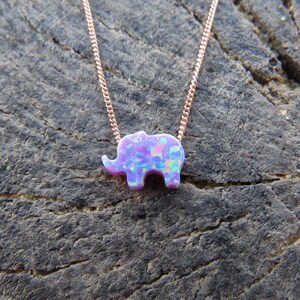 Opal necklace, opal Elephant necklace Blue opal necklace opal gold necklace Elephant necklace October Birthstone Christmas synthetic opal image 3