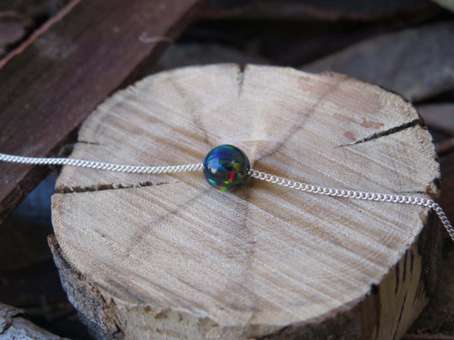 Opal necklace opal ball necklace opal silver necklace opal Etsy
