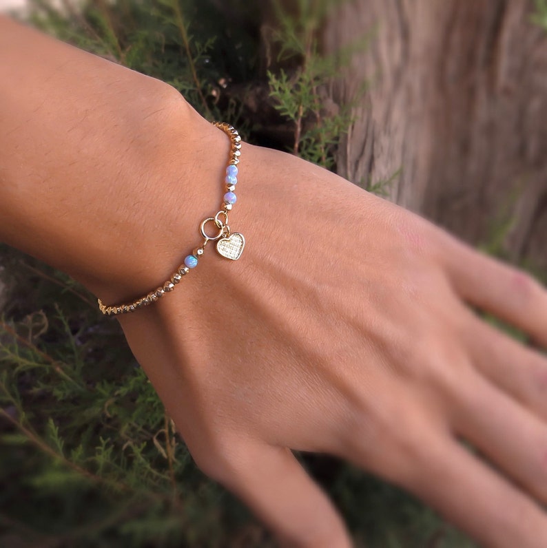 Blue Opal Bracelet Opal Bead Brecelet Opal Gold Bracelet Etsy