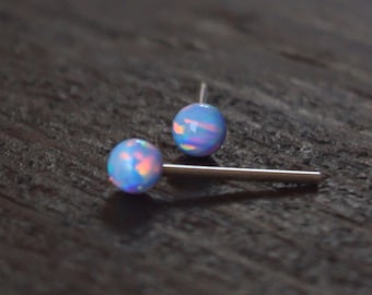 Opal stud earrings, classic 3mm sterling silver Studs, Blue Opal ball stud earrings, minimal earrings, opal jewelry, October Birthstone