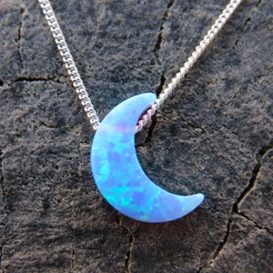 Opal necklace, opal moon necklace, Blue opal necklace, opal silver necklace, opal jewelry, crescent moon  necklace, opal jewelry, white opal