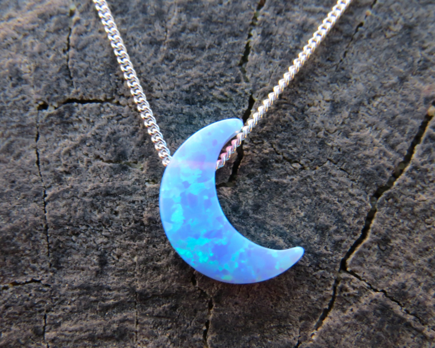 Half Crescent Moon Necklace Opal Gold Plated Silver Chain – Martinuzzi  Accessories