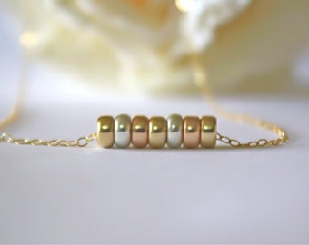 Lucky Seven Rings Necklace Gold Beads 