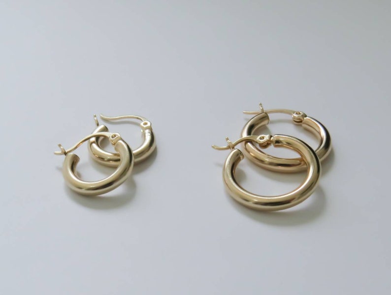 Thick GOLD hoops, High quality gold hoops, 14k gold plated hoops, Gold hoops, Simple Hoop Earrings, tiny gold hoops, gold hoop earrings image 2