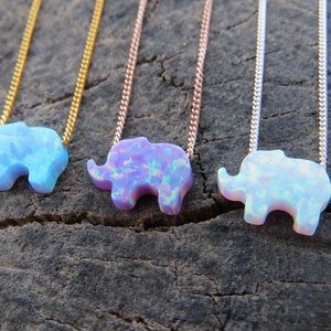 Opal necklace, opal Elephant necklace Blue opal necklace opal gold necklace Elephant necklace October Birthstone Christmas synthetic opal