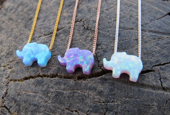 Opal Necklace Opal Elephant Necklace Blue Opal Necklace Opal Gold Necklace Elephant Necklace October Birthstone Christmas Synthetic Opal Etsy New Zealand