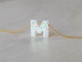 Opal necklace, opal letter necklace, opal gold necklace, opal jewelry, tiny dot necklace, opal bead necklace, white opal Synthetic opal product logo