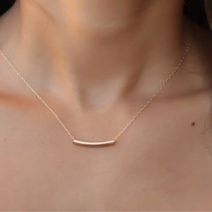 Gold Necklace gold curved bar necklace delicate gold tube necklace bar necklace, Geometric, Modern, Minimal, Simple Necklace