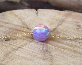 Opal necklace, opal ball necklace, opal gold necklace, opal jewelry, tiny dot necklace, opal bead necklace, dot necklace, purple opal