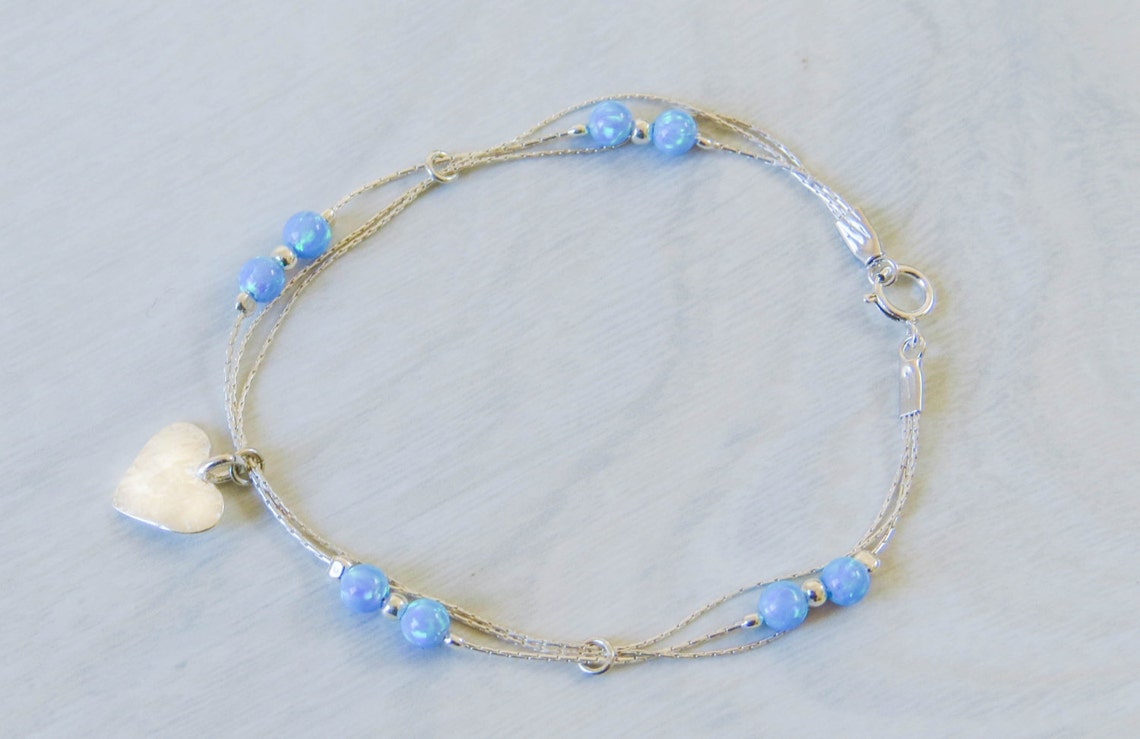 Blue Opal Bracelet Opal Bead Bracelet Opal Silver Bracelet Etsy