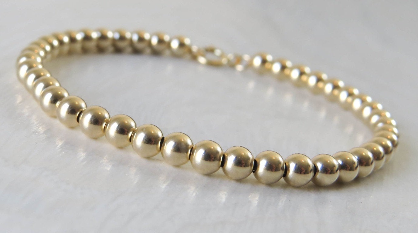 Gold Bracelet Gold Bead Brecelet 4mm Gold Beaded Bracelet Etsy