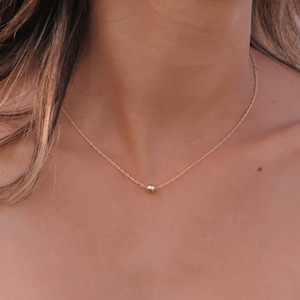 Gold necklace, tiny one gold ball necklace, gold bead necklace, gold jewelry, tiny dot necklace, minimalist gold necklace, bridesmaid gift