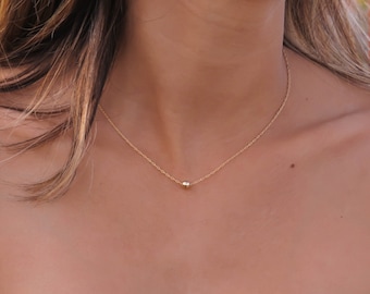 Gold necklace, tiny one gold ball necklace, gold bead necklace, gold jewelry, tiny dot necklace, minimalist gold necklace, bridesmaid gift