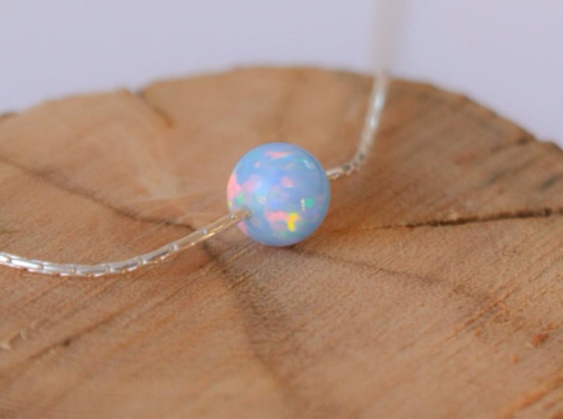 Opal necklace, opal ball necklace, opal silver necklace, tiny dot necklace opal bead necklace dot necklace blue opal necklace synthetic opal image 2