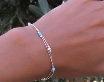 blue Opal bracelet, opal bead bracelet, opal silver bracelet, opal jewelry, tiny opal bracelet, beaded bracelet, minimal bracelet