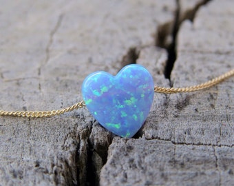 Collar de ópalo, collar de corazón, collar de oro, collar de corazón de ópalo, collar de corazón, collar de ópalo, joyería de ópalo azul