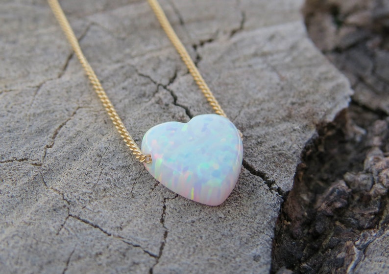 Opal necklace, heart necklace, gold necklace, opal heart necklace white opal necklace, gold opal necklace, white opal jewelry, october image 4