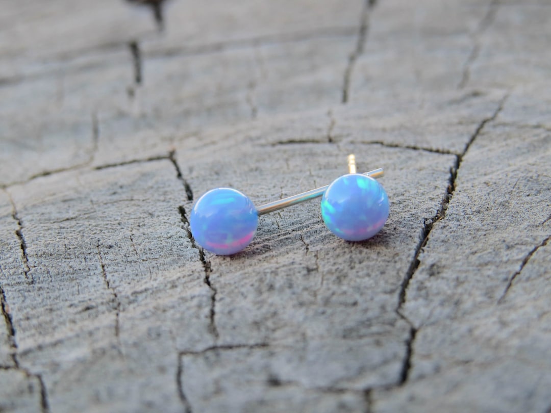 Opal Stud Earrings, Opal Studs, 5mm Sterling Silver Studs, Blue Opal