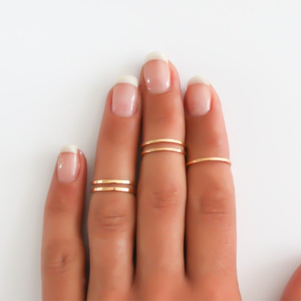 Gold stacking rings, Above the knuckle rings, gold midi ring, plain band midi rings, gold shiny thin rings set, gold plated rings