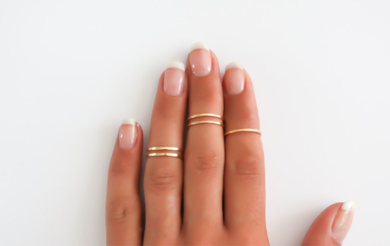 Gold stacking rings, Above the knuckle rings, gold midi ring, plain band midi rings, gold shiny thin rings set, gold plated rings image 1