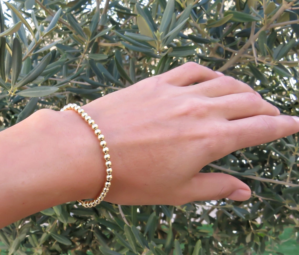 Gold Bracelet Gold Bead Brecelet 4mm Gold Beaded Bracelet Etsy